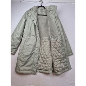 LL Bean Womens Winter Warmer Coat Hooded Sherpa Lined Jacket Sage Green Medium